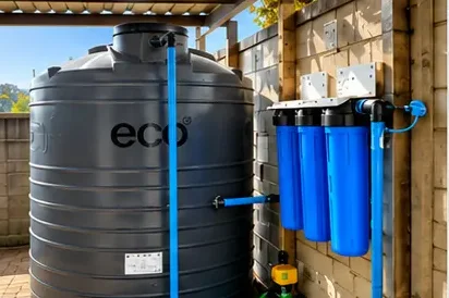 Boss water backup system — 2500L tank with 1.1kW booster pump, Big Blue filter and UV light